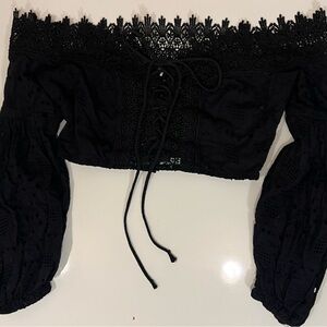 Elegant Black Lace Off-Shoulder Crop Top